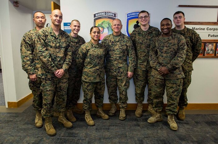 MCWL/FD's young Marines take advantage of a special opportunity for a photo with Gen Robert Neller, Commandant of the Marine Corps.