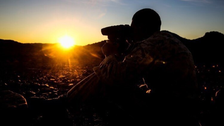 A Marine with 1st Battalion, 8th Marine Regiment sights in before the sniper marksmanship assessment as part of Integrated Training Exercise 1-16 at Marine Corps Air Ground Combat Center, Twentynine Palms, Calif., Oct. 24, 2015. During ITX, Marines demonstrate core infantry mission essential tasks while conducting offensive and defensive stability operations. 