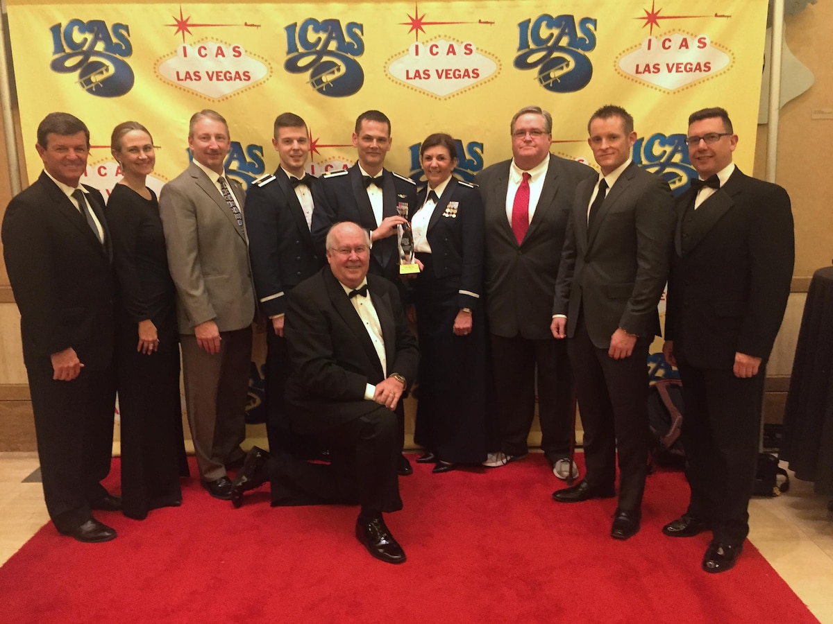 2015 Thunder of Niagara Air Show Organizers pose for a photo at the Chairman’s Banquet during the 2015 International Council of Air Shows on Dec. 8 in Las Vegas. Niagara Falls Air Reserve Station won the Dick Schram Memorial Community Relations Award, presented each year to the military base which sets new standards of excellence in community planning, execution and rewards of the event. (Courtesy Photo)