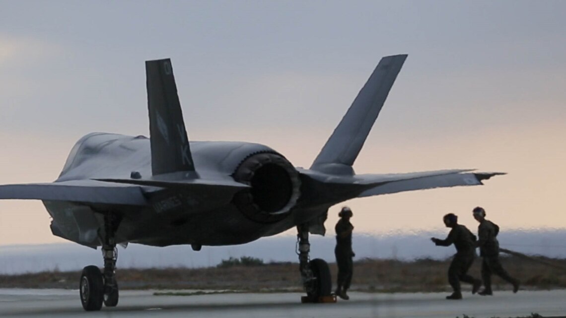 Bulk refueling specialists with Marine Wing Support Squadron 373 prepare to refuel an F-35B Lightning II from Marine Fighter Attack Squadron 121 at Red Beach at Marine Corps Base Camp Pendleton, Calif., Dec. 10, 2015. Various squadrons within 3rd MAW performed more than 70 sorties ranging from external lifts, convoy escorts and casualty evacuation missions with rotary aircraft and fire support missions with the F-35B Lightning II Joint Strike Fighter to providing refueling points for air and ground assets.