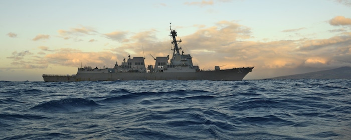 151217-N-DT805-017 PEARL HARBOR (Dec. 17, 2015) The guided-missile destroyer USS Chafee (DDG 90) returns to Joint Base Pearl Harbor-Hickam following an independent deployment to the Western Pacific. Deployed since May, the crew of more than 350 Sailors steamed a total of 42,000 nautical miles across the U.S. 3rd, 4th and 7th Fleet areas of operation. While deployed Chafee conducted various theater security operations and goodwill activities with partner nations.  Chafee also escorted USS George Washington (CVN 73) during a Southern Sea deployment around South America and through the Straits of Magellan before the carrier's return to Norfolk, Va. this month. (U.S. Navy photo by Chief Mass Communication Specialist John M. Hageman/Released)
