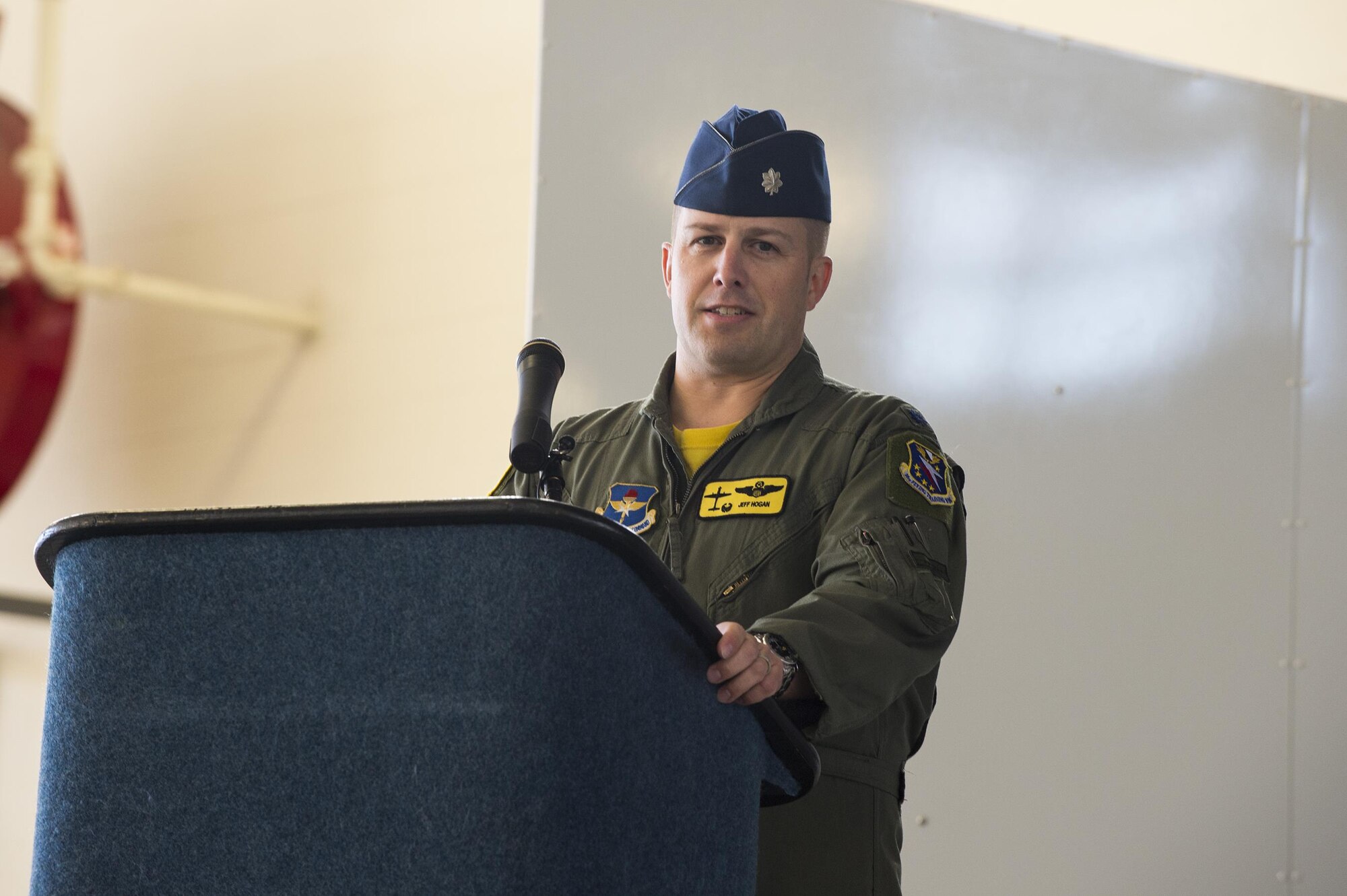 U.S. Air Force Lt. Col. Jeffrey Hogan, 81st Fighter Squadron commander, congratulates the Afghan air force pilots and instructor pilots during the graduation of the 81st Fighter Squadron’s first student pilot class, Dec. 18, 2015, at Moody Air Force Base, Ga. The 81st Fighter Squadron was reactivated in January 2015. (U.S. Air Force photo by Senior Airman Ceaira Tinsley/Released)