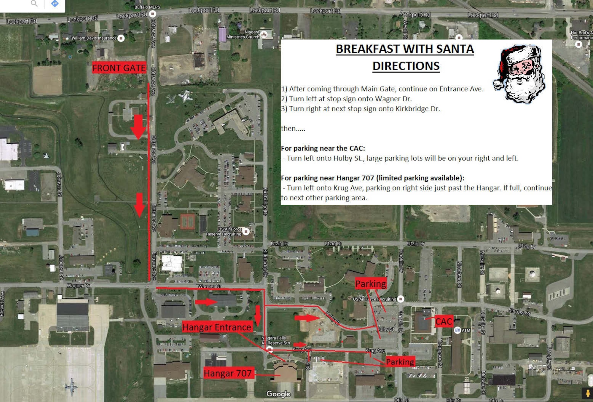 This free event is open to all military, civilians working on base, retirees, and their guests. This means all active duty and retired Traditional Reservists, Air Reserve Technicians, military, NAF/GS civilians and contractors.

Following Santa's exciting arrival, visitors will follow Santa on a fire truck, to the Falcon Club Café for Breakfast, where there will be refreshments, pictures with Santa and games for all.
