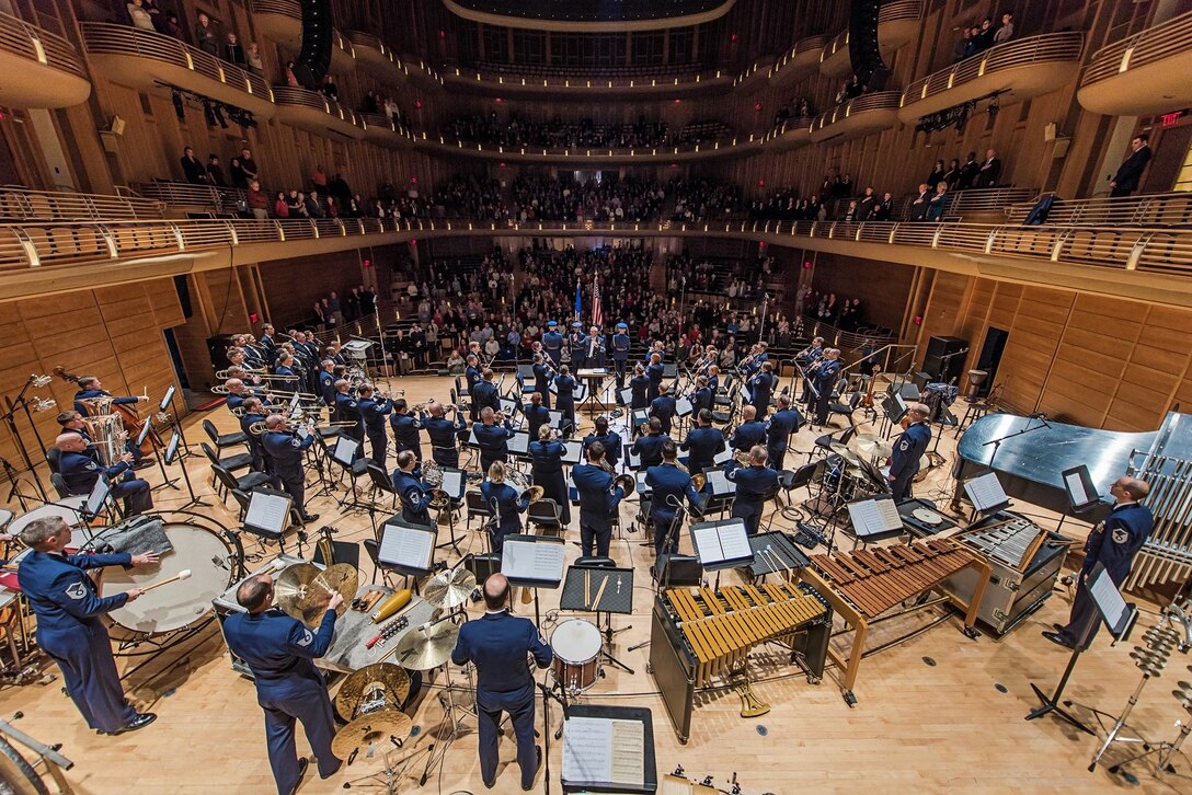 The United States Air Force Band Airmen of Note, Concert Band, and Singing Sergeants
kicked off the holiday season at the Strathmore Concert Hall in Bethesda, Maryland with Spirit of the Season.  The performance featured a tribute to the 70th anniversary of the end of World War II with a special set of 40's-era Christmas favorites. (U.S. Air Force Photo by Senior Master Sgt Kevin Burns/released)
