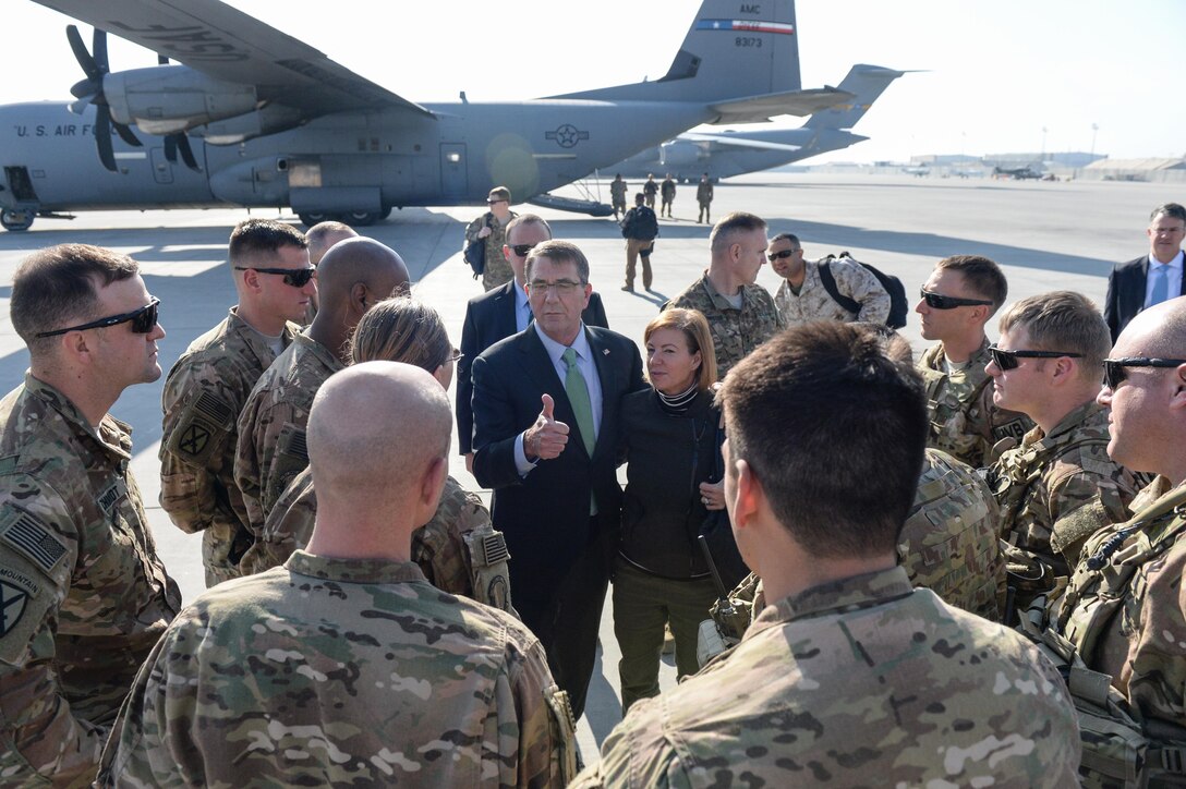 U.S. Defense Secretary Ash Carter and his wife, Stephanie. meet  with troops in Afghanistan on Dec. 18, 2015.Cater has been on a week long middle east trip. DoD photo by U.S. Army Sgt. 1st Class Clydell Kinchen<br><br><a href="https://www.flickr.com/photos/secdef" target="_blank">Click here to see more images on Secretary Carter's Flickr page.</a>