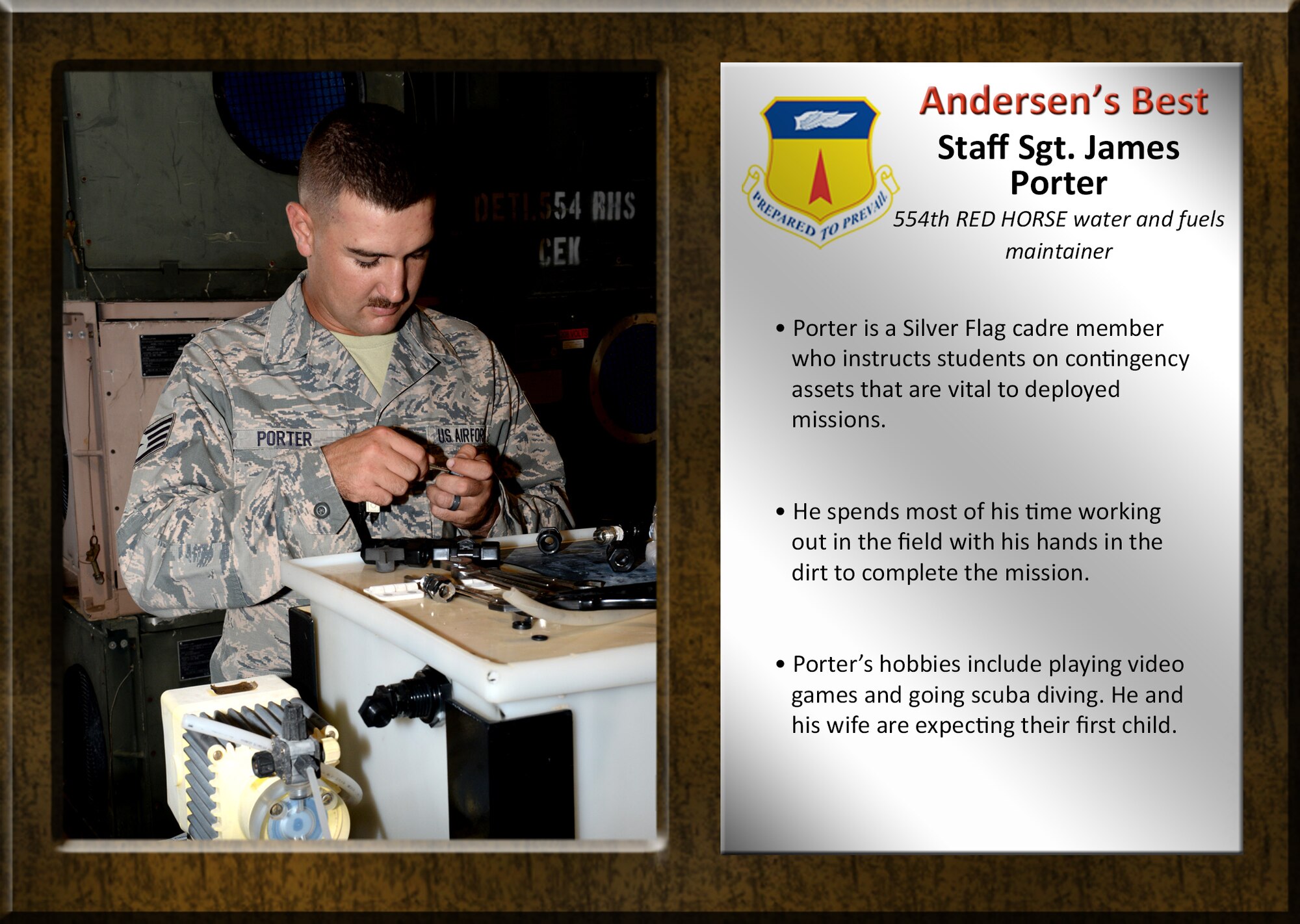 Team Andersen's Best recognizes Airmen and civilian professionals for outstanding contributions to mission and team success. As spotlight performers, individuals are chosen by base leaders for demonstrating the Air Force's core values of integrity first, service before self, and excellence in all we do.