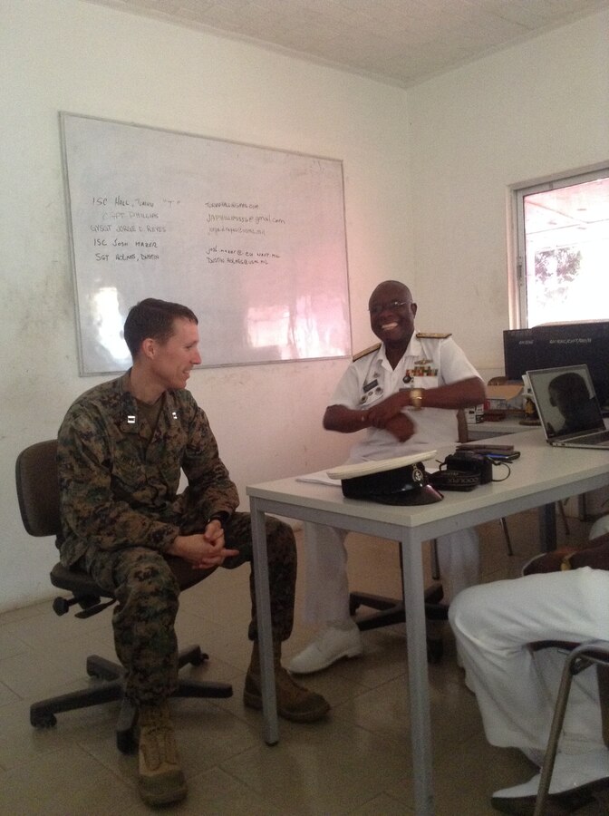 U.S. service members recently completed the second module of Tactical Intelligence Support to Maritime Operations course for the Ghanaian Navy and Maritime Police Force, Dec. 7-18, at Ghana’s Eastern Naval Command Headquarters here. This course has already paid dividends, according to Foster Kotoku, the Ghanaian Maritime Police Force assistant superintendent. During the two-week course, students from the Ghanaian Maritime Police Force seized an undisclosed amount of illicit drugs from a smuggler on a ferry. With follow-on questioning, the police forces were led to a higher connection in the drug trade. (Official U.S. Marine Corps photo by Capt. Jeremy Phillips)