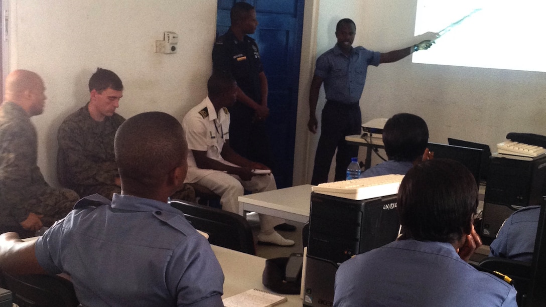 U.S. service members recently completed the second module of Tactical Intelligence Support to Maritime Operations course for the Ghanaian Navy and Maritime Police Force, Dec. 7-18, at Ghana’s Eastern Naval Command Headquarters here. This course has already paid dividends, according to Foster Kotoku, the Ghanaian Maritime Police Force assistant superintendent. During the two-week course, students from the Ghanaian Maritime Police Force seized an undisclosed amount of illicit drugs from a smuggler on a ferry. With follow-on questioning, the police forces were led to a higher connection in the drug trade.