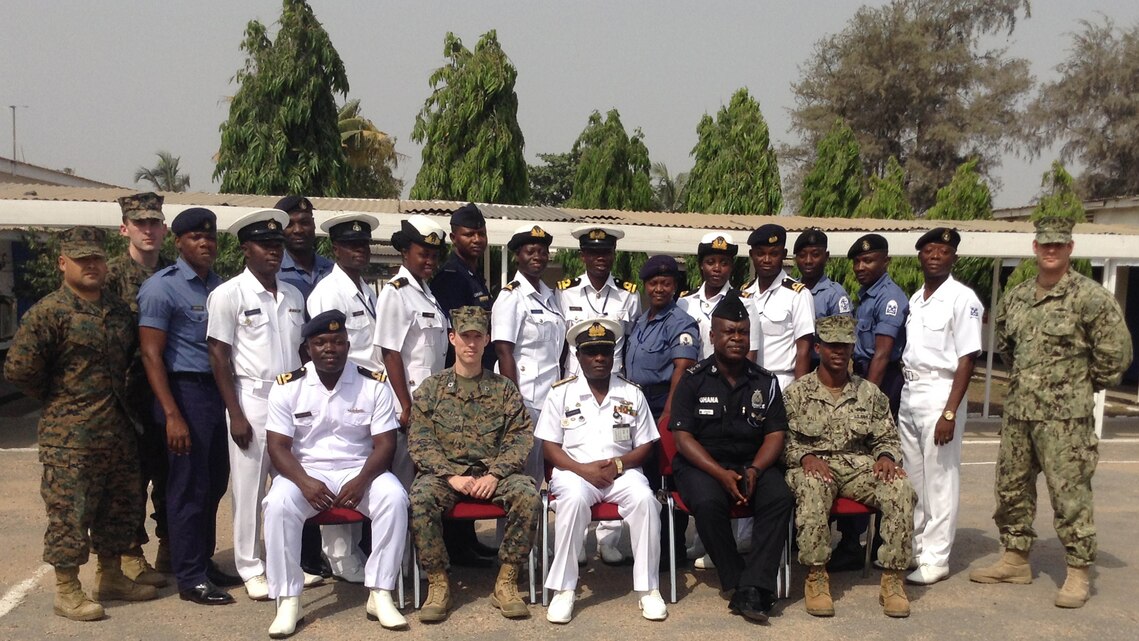 U.S. service members recently completed the second module of Tactical Intelligence Support to Maritime Operations course for the Ghanaian Navy and Maritime Police Force, Dec. 7-18, at Ghana’s Eastern Naval Command Headquarters here. This course has already paid dividends, according to Foster Kotoku, the Ghanaian Maritime Police Force assistant superintendent. During the two-week course, students from the Ghanaian Maritime Police Force seized an undisclosed amount of illicit drugs from a smuggler on a ferry. With follow-on questioning, the police forces were led to a higher connection in the drug trade.