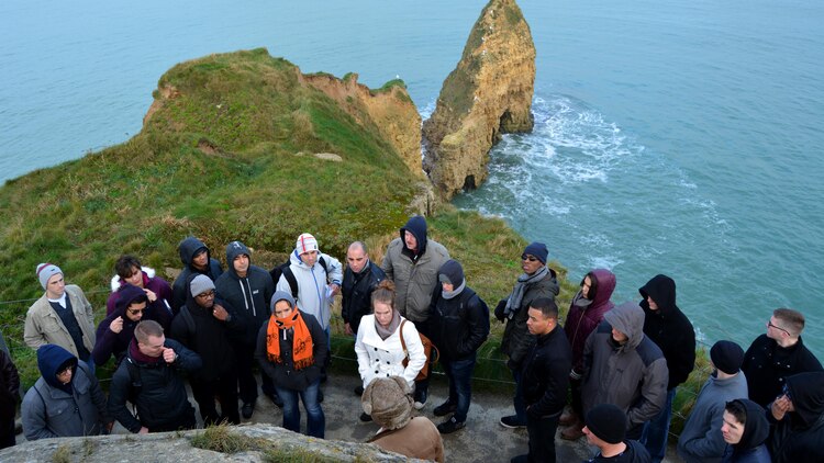 U.S. Marine noncommissioned officers of U.S. Marine Corps Forces Europe and Africa visited the historic Pointe du Hoc in Normandy, France, Dec. 11-13, a pivotal site featuring the remnants of the amphibious Allied landings during World War II, also known as D-Day. The Marine NCOs are the backbone of service component operations for U.S. European Command that supports numerous NATO-led operations and exercises in Europe that enables the Alliance to continue their proven, enduring partnerships.