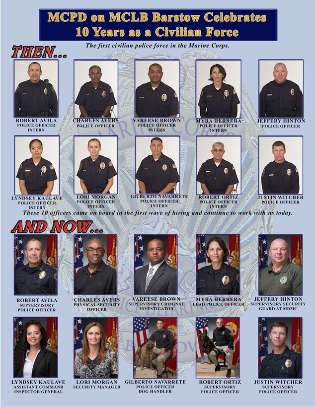 MCLB takes a look back at the beginning of the Marine Corps Police Department aboard Marine Corps Logistics Base Barstow. The first officers signed on in August 2005. Where are they now? 