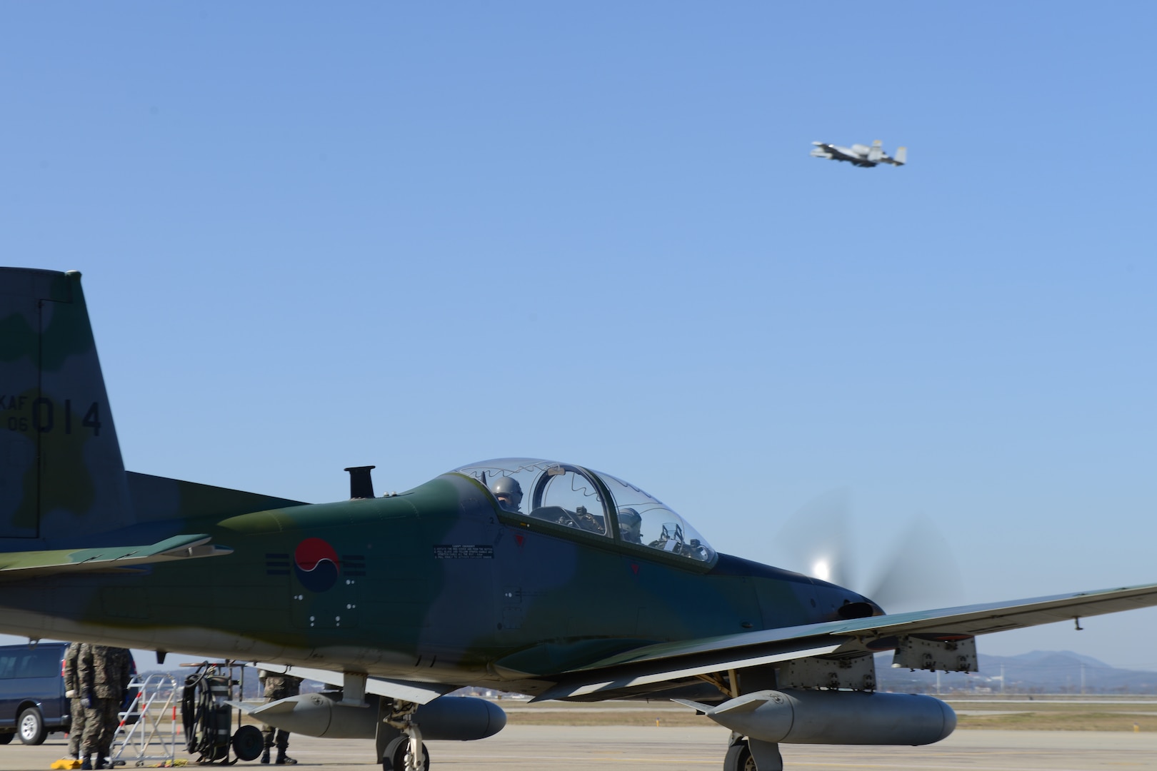 151217-F-LM669-097 OSAN AIR BASE, Republic of Korea (Dec. 17, 2015) A KA-1 Woongbi prepares for a joint training mission during Buddy Wing 15-8 at Osan Air Base, Republic of Korea, Dec. 17, 2015. ROK air force pilots performed forward air control training missions with A-10 Thunderbolt II pilots during the week’s exercise events. (U.S. Air Force photo by Airman 1st Class Dillian Bamman/Released)