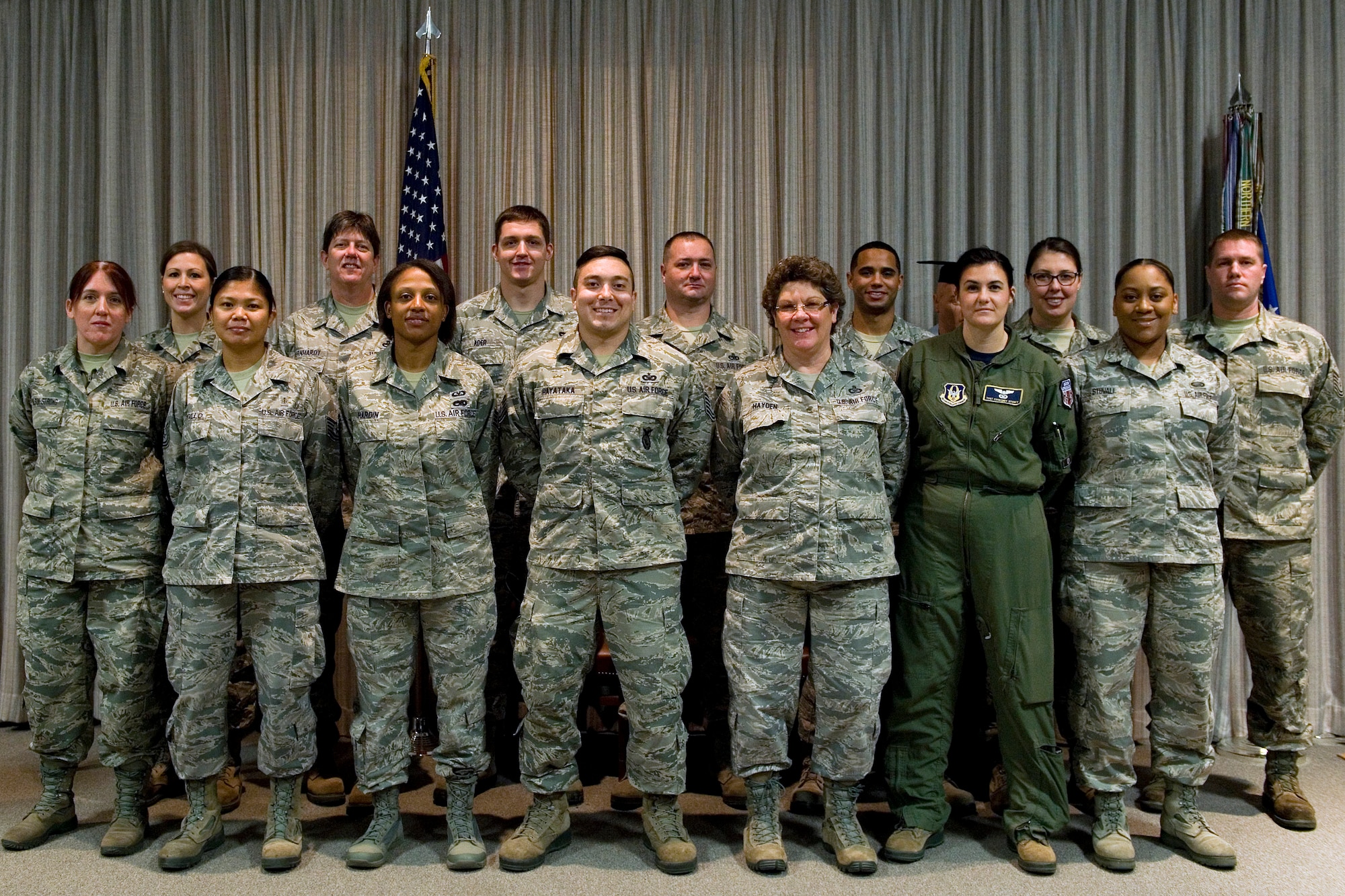 Community Collage of the Air Force graduates pose for a photo during a recent CCAF graduation at Grissom Air Reserve Base, Ind., Dec. 5, 2015. The college annually awards over 22,000 associate in applied science degrees from 68 degree programs to the U.S. Air Force's enlisted total force. (U.S. Air Force photo/Tech. Sgt. Benjamin Mota)