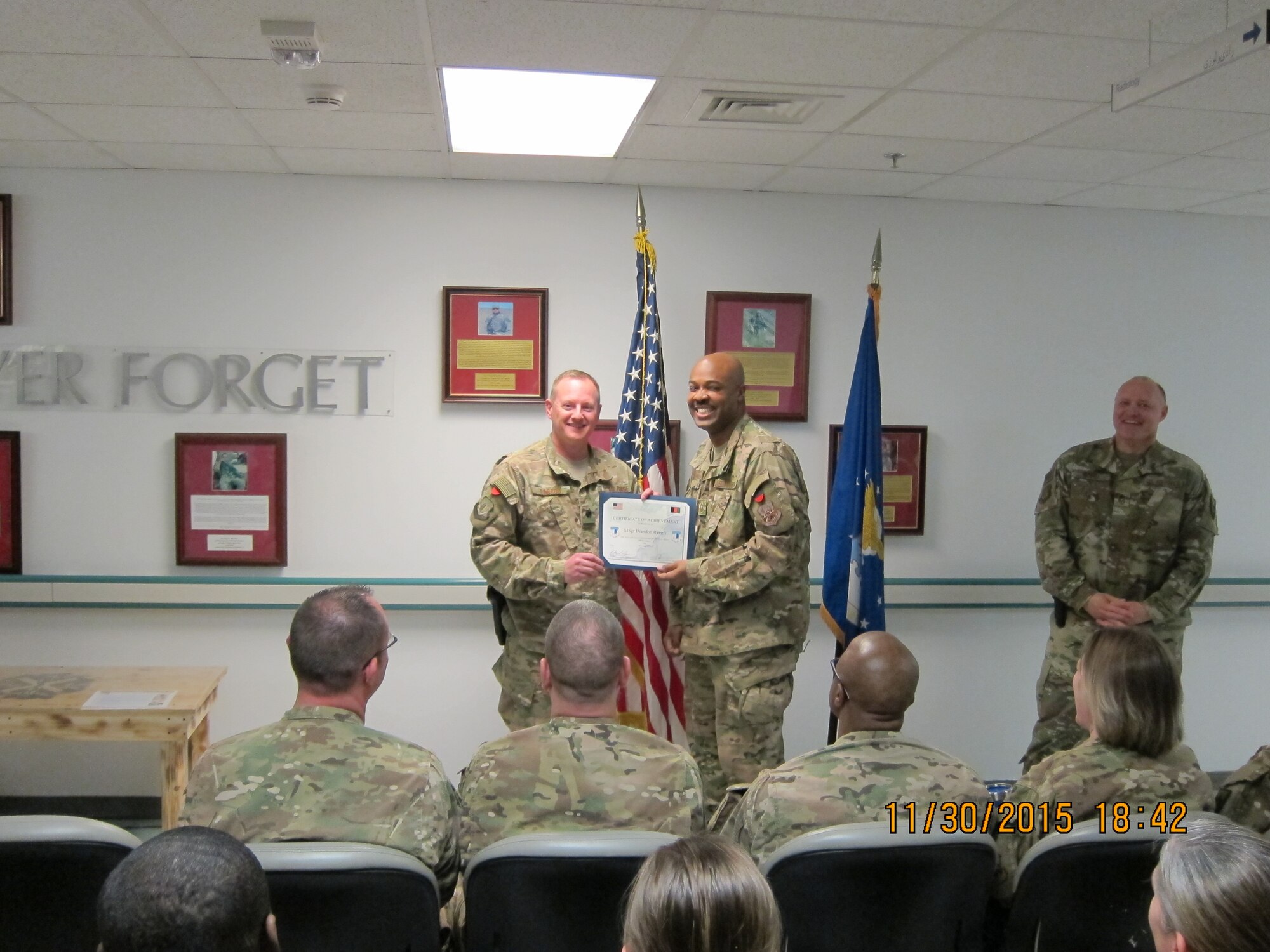 Master Sgt. Brandon Revels, 459th Aerial Staging Squadron NCOIC of Health Services Management, was the 455th Expeditionary Medical Group SNCO Performer of the Month (November), Craig Joint Theater Hospital, Bagram Airfield, Afghanistan. (U.S. Air Force courtesy photo)