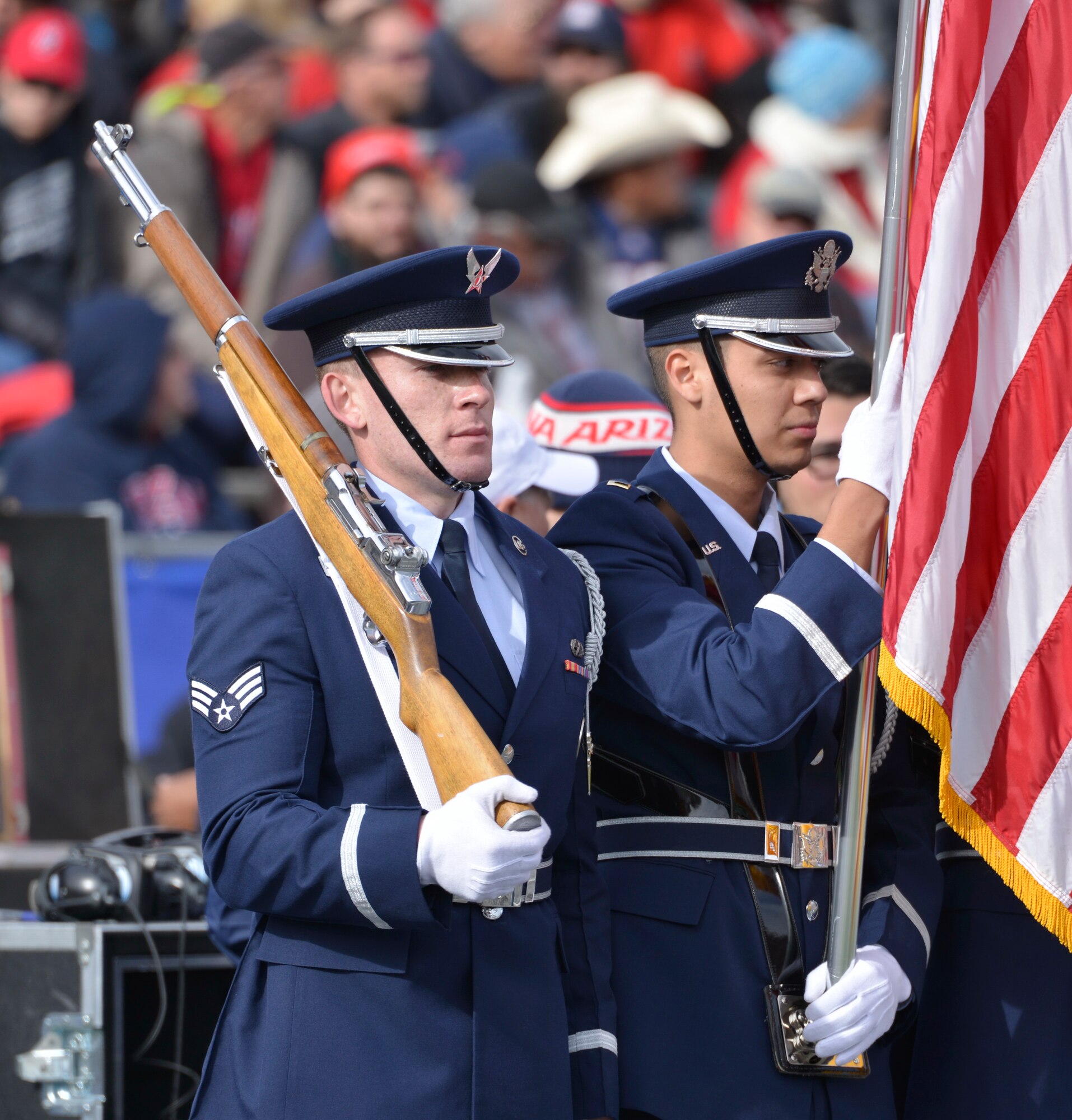 Kirtland Honor Guard presents the colors at the UNM Gildan Bowl Dec. 19. (Photo by Jamie Burnett)