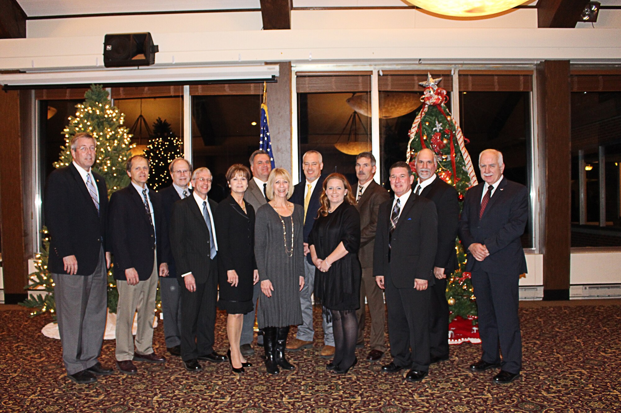 ATA recognized personnel during the 2015 ATA Annual Awards Banquet at the Arnold Lakeside Center Dec. 3, 2015 for their exceptional performance. ATA Deputy General Manager Jeff Haars (far left) and ATA General Manager Steve Pearson (far right) are pictured with the award winners, left to right, Brent Petry, Jonathan Seely, David Beale, Melody Gilliam, Joseph Sheeley, Carol Cox, Artie Smith, Cherise Dockrey, James Pickett, Billy Plattenburg and Crethton Caldwell. Award winner Terry Hayes isn’t pictured. (U.S. Air Force photo/Holly Fowler)