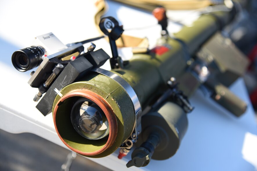 Maj. Drew Eisenhofer, 108th Wing Inspector General instructs students on the use of the SA-7 Grail surface-to air missile system at the Air Force Expeditionary Training Center at Joint Base McGuire-Dix-Lakehurst, N.J. on Dec. 16, 2015. “The students are all from intelligence Air Force Specialty Codes of some kind and it's important for them to know how the system works because it's their job to brief our aircrew on the threats on the ground,” said Eisenhofer. “The best way is to train them is to actually go out and use the system itself hands on; you don't get that in the classroom.” (U.S. Air National Guard photo by Master Sgt. Carl Clegg, Released)

