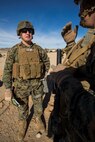 U.S. Marine Corps Lt. Col. Brian Greene, right, 2nd Battalion, 4th Marine Regiment commanding officer, briefs Col. Kenneth Kassner, left, the commanding officer of 5th Marine Regiment, during Steel Knight 16 at Marine Corps Air-Ground Combat Center, Twentynine Palms, Calif., Dec. 10, 2015. Steel Knight enables 1st Marine Division to test and refine its command and control capabilities by acting as the headquarters element for a forward-deployedMarine Expeditionary Force. (U.S. Marine Corps Combat Camera photograph by ( Lance Cpl. Roderick L. Jacquote)/RELEASED)