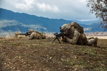 U.S. Marines with Fox Company, 2nd Battalion, 7th Marine Regiment, 1st Marine Division provide security during a tactical recovery aircraft personnel exercise as a part of Steel Knight 16 at Fort Hunter Liggett, Calif., Dec. 11, 2015. Steel Knight is an annual field training exercise that enables 1st Marine Division to test and refine its command and control capabilities by acting as the headquarters element for a forward-deployed Marine Expeditionary Force. (U.S. Marine Corps Combat Camera photograph by ( Lance Cpl. Roderick L. Jacquote)/RELEASED)