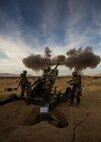 U.S. Marines with India Battery, 3rd Battalion, 11th Marine Regiment, 1st Marine Division, conduct a fire mission during Steel Knight 2016 (SK-16) at Marine Corps Air Ground Combat Center Twentynine Palms, Calif., Dec 10, 2015. SK-16 is an annual military exercise developed to prepare 1st Marine Division personnel within the Ground Combat Element of a Marine Air-Ground Task Force. (U.S. Marine Corps photo by Lance Cpl Ryan Kierkegaard 1st Marine Division Combat Camera /Released)