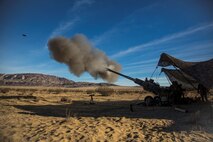 U.S. Marines with India Battery, 3rd Battalion, 11th Marine Regiment, 1st Marine Division, conduct a fire mission during Steel Knight 2016 (SK-16) at Marine Corps Air Ground Combat Center Twentynine Palms, Calif., Dec 10, 2015. SK-16 is an annual military exercise developed to prepare 1st Marine Division personnel within the Ground Combat Element of a Marine Air-Ground Task Force. (U.S. Marine Corps photo by Lance Cpl Ryan Kierkegaard 1st Marine Division Combat Camera /Released)