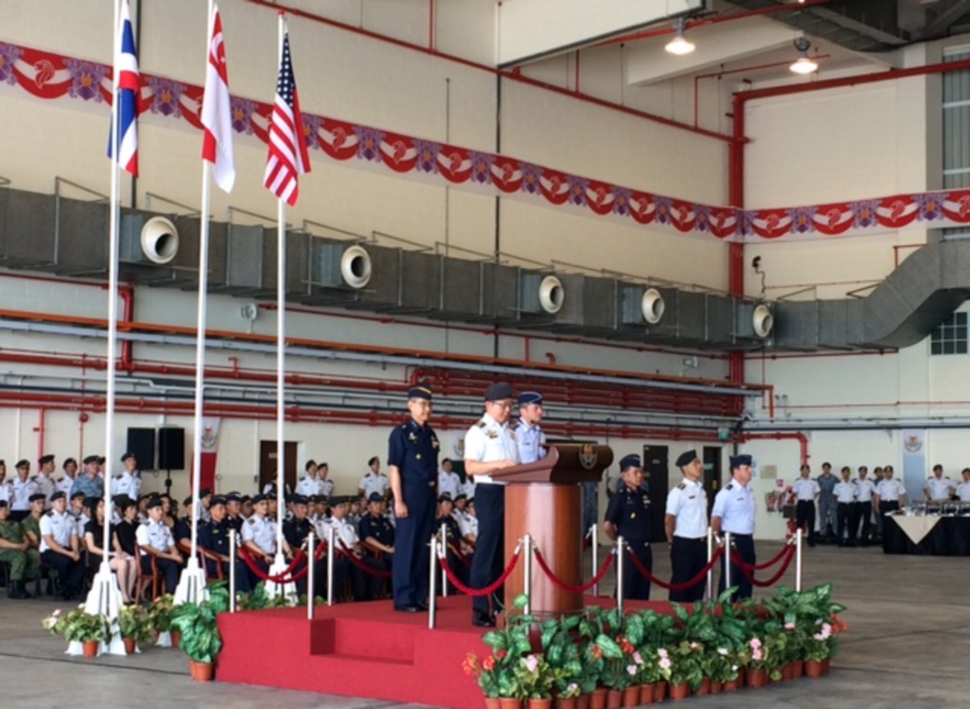 (Left to right) Royal Thai air force Air Chief Marshal Treetod Sonjance, Republic of Singapore air force Maj. Gen. Hoo Cher Moo, RSAF chief of air force, and U.S. Air Force Lt. Gen. Russell Handy, 11th Air Force commander, participate in the opening ceremony of exercise Cope Tiger 2016, Korat RTAF Base, Thailand, Dec. 11, 2015. The purpose of the Pacific Air Forces-sponsored field training exercise is to reinforce current relationships by improving combined readiness and interoperability among military partners in the Indo-Asia-Pacific region. (Courtesy photo)