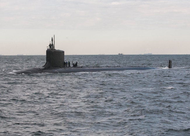 151222-N-ED185-014 TOKYO BAY (Dec. 22, 2015) The Virginia-class fast-attack submarine USS Texas (SSN 775) transits Tokyo Bay before arriving at Fleet Activities Yokosuka. Texas is visiting Yokosuka as a part of a scheduled port visit. (U.S. Navy photo by Mass Communication Specialist 2nd Class Brian G. Reynolds/Released)
