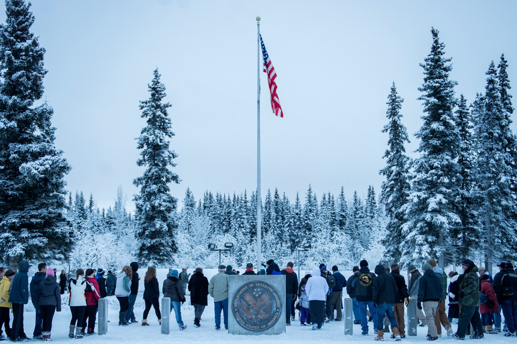 Joint Base Elmendorf-Richardson (JBER) participates in Wreaths Across America Day at the Ft. Richardson National Cemetery, JBER, December 12, 2015.  Wreaths Across America is a nonprofit organization founded to continue and expand the annual wreath laying ceremony at Arlington National Cemetery begun by Maine businessman, Morrill Worcester, in 1992 when his company, Worecester Wreath had a surplus of holiday wreaths.  Wreaths Across America is held annually on the second Saturday of December.  (U.S. Air Force photo by Senior Airman James Richardson)