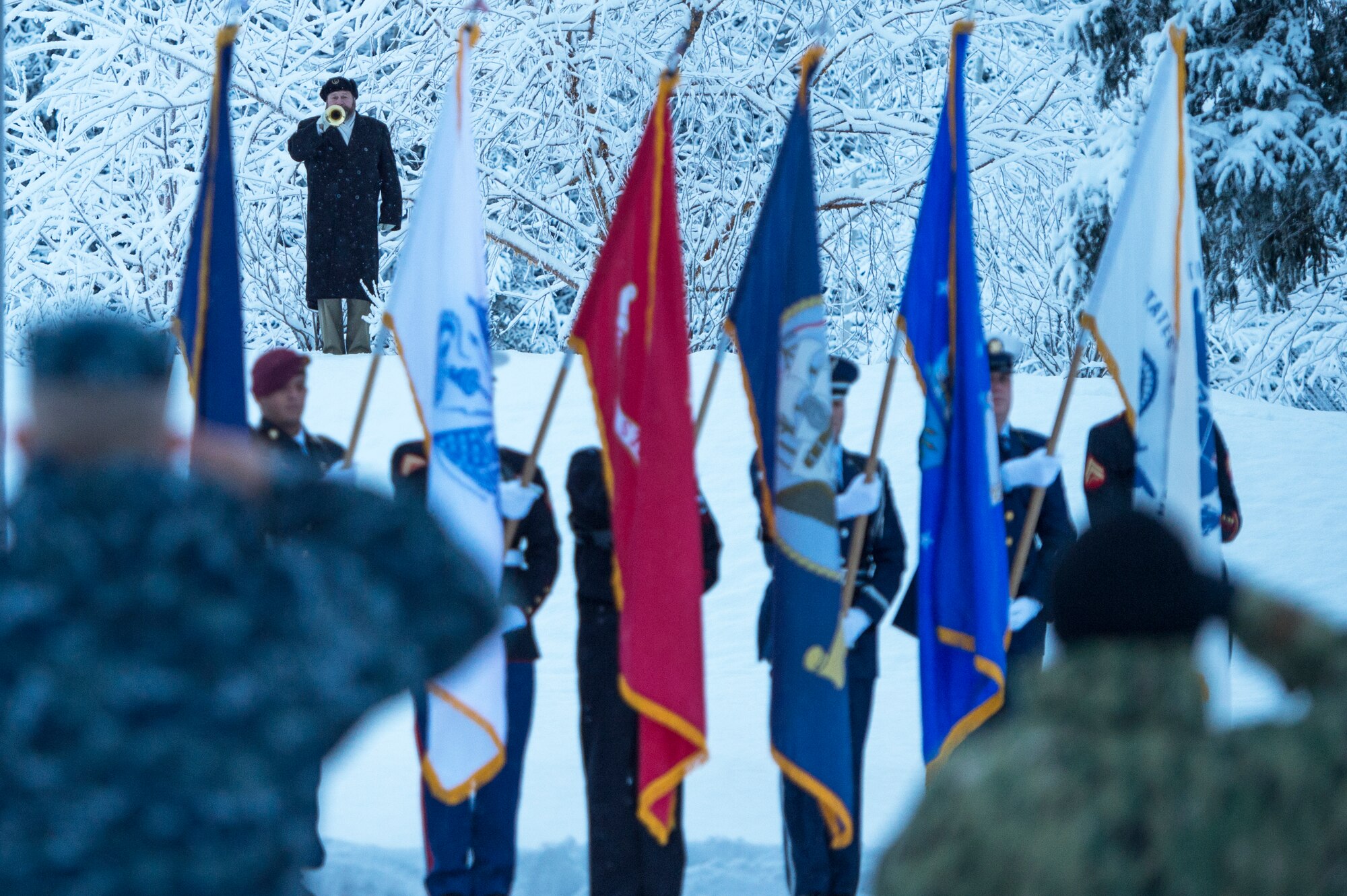 Joint Base Elmendorf-Richardson (JBER) participates in Wreaths Across America Day at the Ft. Richardson National Cemetery, JBER, December 12, 2015.  Wreaths Across America is a nonprofit organization founded to continue and expand the annual wreath laying ceremony at Arlington National Cemetery begun by Maine businessman, Morrill Worcester, in 1992 when his company, Worecester Wreath had a surplus of holiday wreaths.  Wreaths Across America is held annually on the second Saturday of December.  (U.S. Air Force photo by Senior Airman James Richardson)