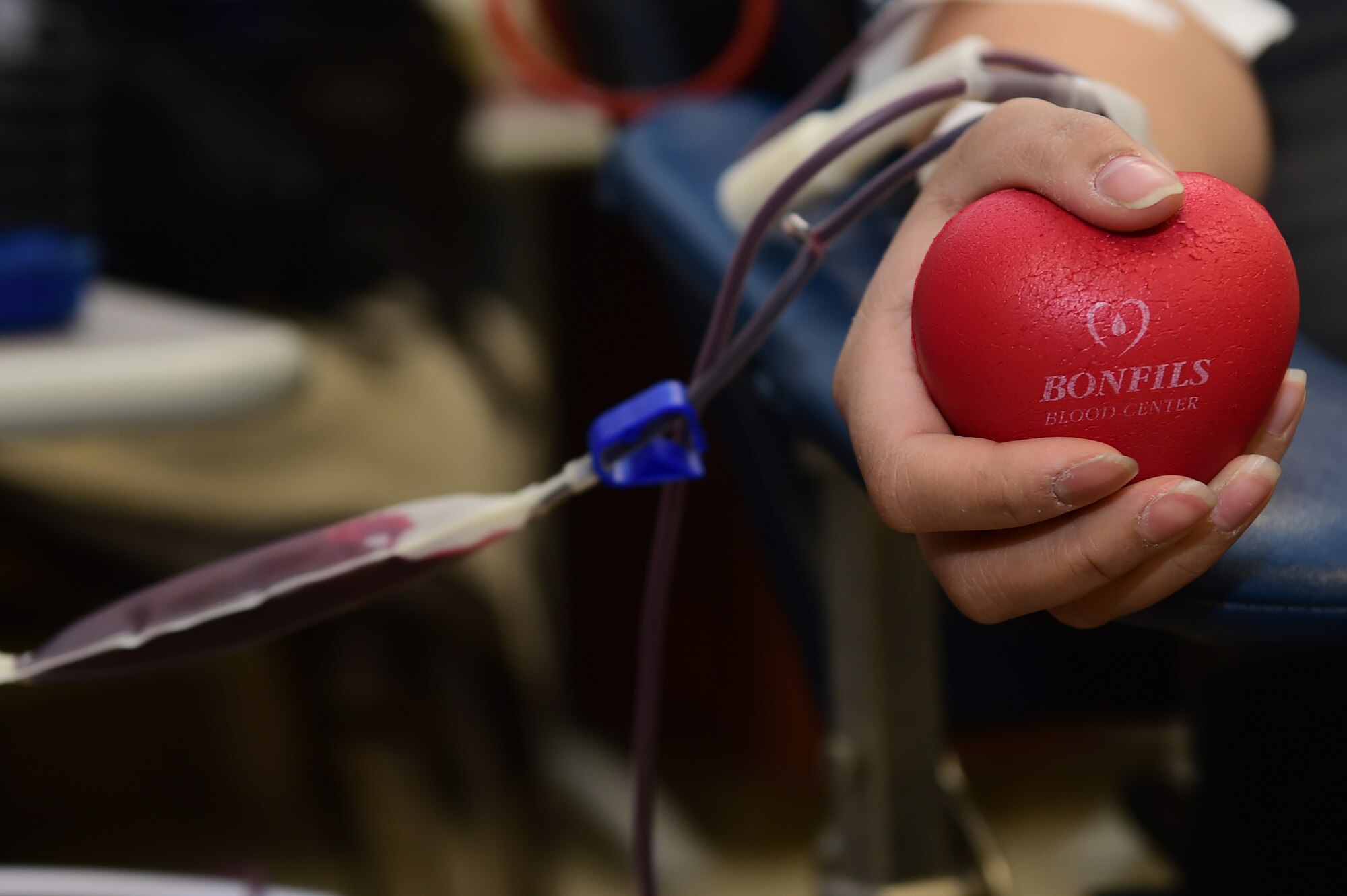 Team Buckley members participate in a blood drive hosted by Bonfils Blood Center at the Health and Wellness Center Dec. 22, 2015, on Buckley Air Force Base, Colo. The Bonfils Blood Center looks to build awareness and donations for those in need. (U.S. Air Force photo by Airman 1st Class Luke W. Nowakowski/Released)