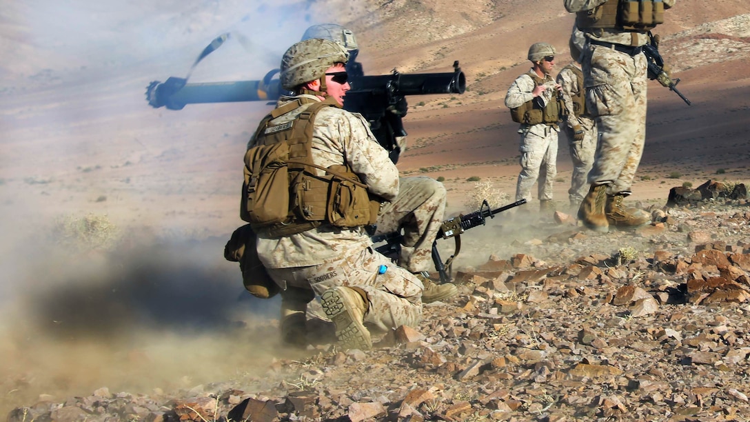 U.S. Marines with Fox Company, Battalion Landing Team 2/6, 26th Marine Expeditionary Unit, fire a shoulder-launched multipurpose assault weapon (SMAW) during live fire training Nov 24, 2015. The 26th MEU is embarked on the Kearsarge Amphibious Ready Group and is deployed to maintain regional security in the U.S. 5th Fleet area of operations. 