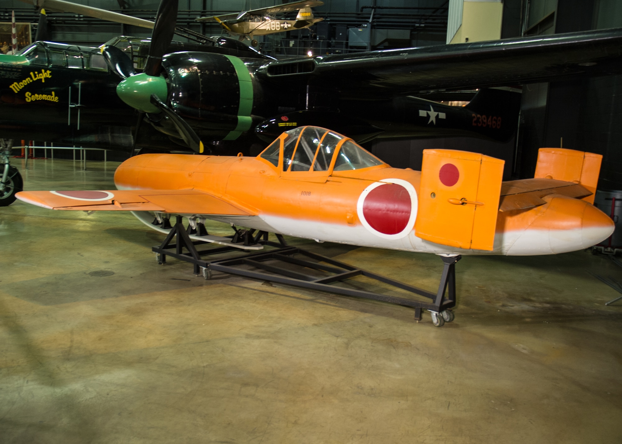 Yokosuka MXY7-K1 Ohka Trainer in the World War II Gallery at the National Museum of the United States Air Force. (U.S. Air Force photo by Ken LaRock)