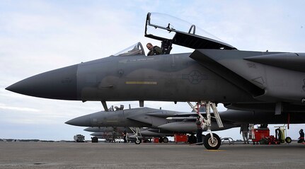 U.S. Air Force Capt. Brian Anderson, 67th Fighter Squadron pilot, prepares for a flight mission at Misawa Air Base, Japan, Dec. 15, 2015. Pilots demonstrated interoperability during this Aviation Training Relocation by conducting fighter aircraft combat training with their Japanese Air Self-Defense Force counterparts. 