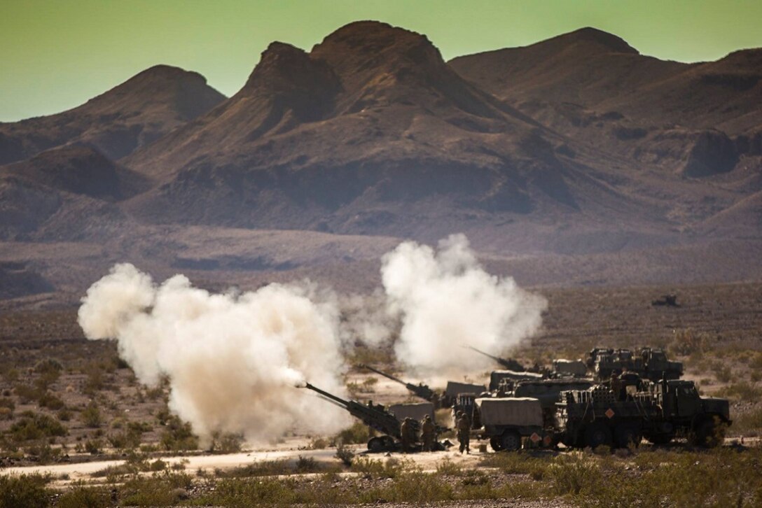 Marines and sailors with 1st MLG successfully completed Steel Knight 16 on Dec. 23, 2015, make their way home from Marine Corps Air Ground Combat Center Twentynine Palms.
