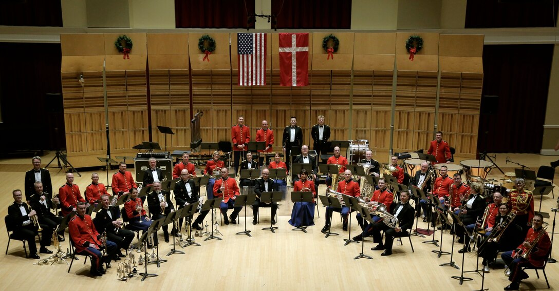 "The President's Own" United States Marine Band and the Danish military band Slesvigske Musikkorps presented a joint holiday concert on Dec. 15, 2015, in John Philip Sousa Band Hall at the Marine Barracks Annex in Washington, D.C. The program was conducted by Maj. Michelle A Rakers and Dr. Peter Ettrup Larsen. (U.S. Marine Corps photo by Gunnery Sgt. Amanda Simmons/released) 