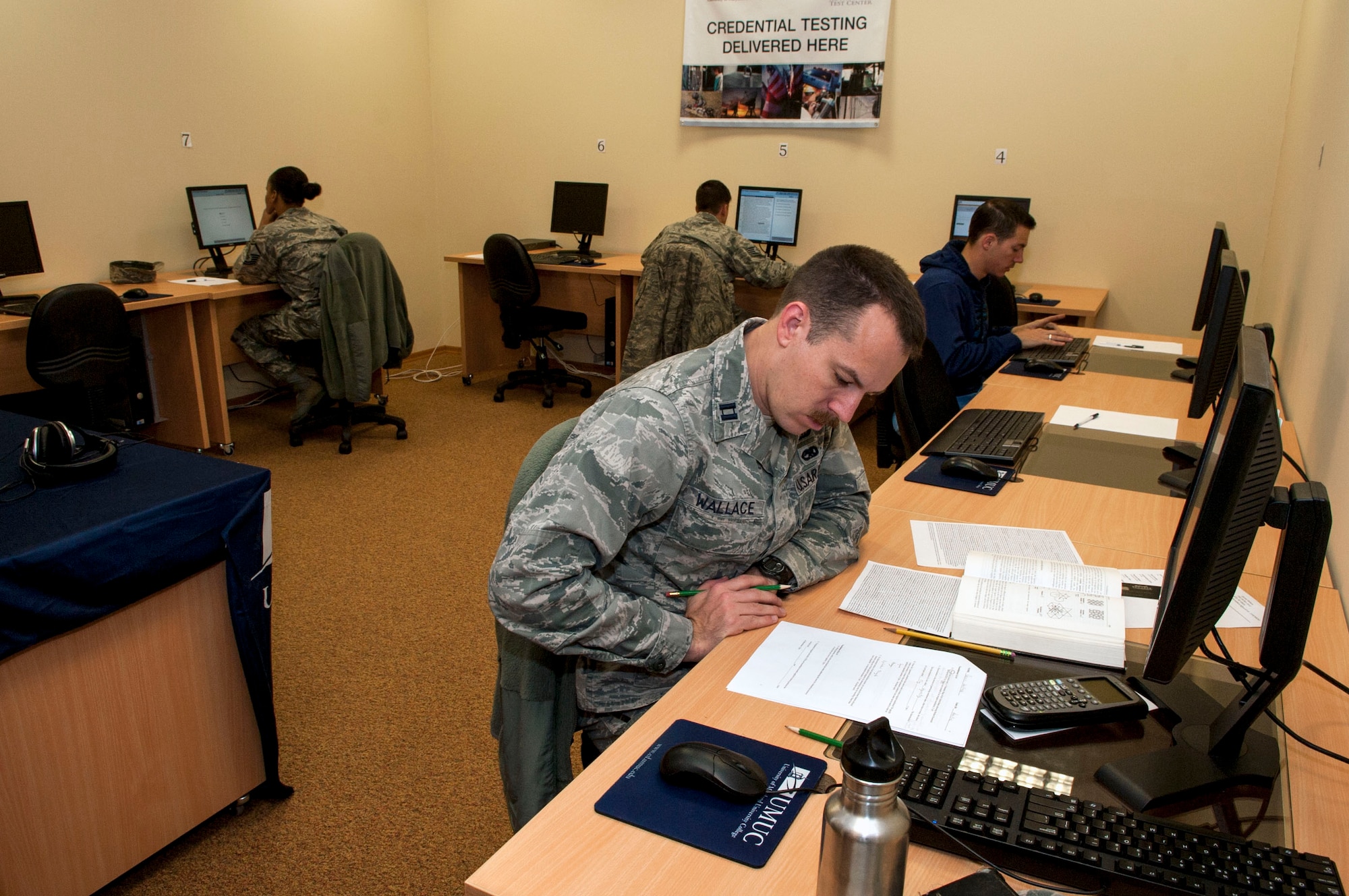 Air Force servicemembers and DoD card holders take College Level examination program and DANTES subject standardized tests at the Education Center during the two week long CLEP-A-Thon, Dec. 7, 2015, at Incirlik Air Base, Turkey. CLEP and DSSTs allow students to demonstrate their competency in a subject through an electronic test and have credits applied toward their degree for passing.  (U.S. Air Force photo by Staff Sgt. Jack Sanders/Released)