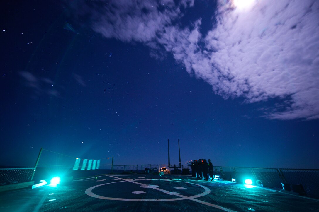 U.S. sailors conduct low-light training aboard the USS Ross in the Mediterranean Sea, Dec. 19, 2015. U.S. Navy photo by Petty Officer 2nd Class Justin Stumberg