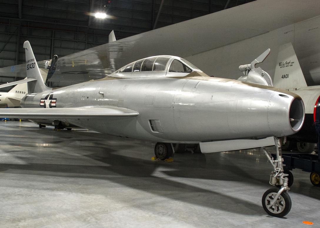 Republic YRF-84F FICON in the Research & Development Gallery at the National Museum of the U.S. Air Force on December 28, 2015. (U.S. Air Force photo)