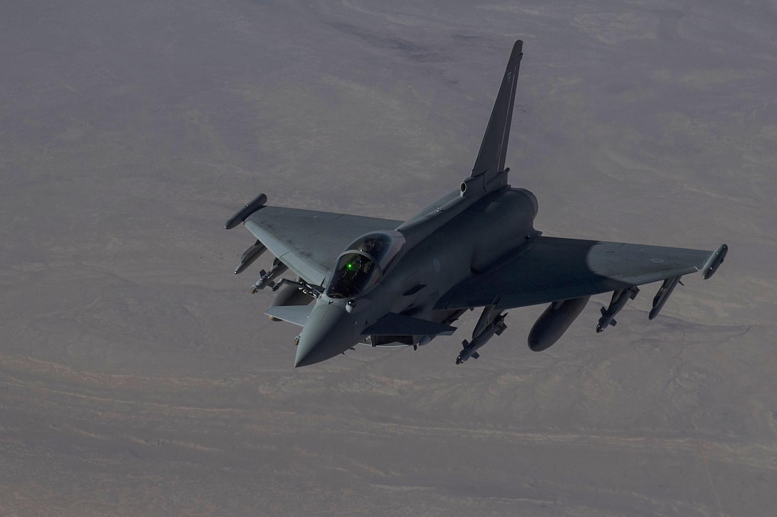 A British Tornado fighter flies in support of Operation Inherent Resolve over Iraq, Dec. 22, 2015. Coalition forces fly daily missions in support of Operation Inherent Resolve. U.S. Air Force photo by Staff Sgt. Corey Hook