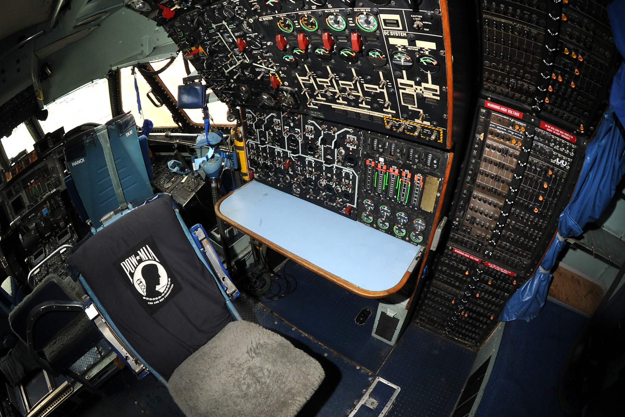 Lockheed C-141C flight engineer station at the National Museum of the United States Air Force. (U.S. Air Force photo by Ken LaRock)