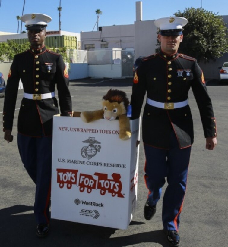 Marines collect toys and donations for the Toys for Tots program throughout Southern California, Dec. 18, 2015. This group of Marines collected 700 gifts, 600 bicycles, and more than $1,000 in donations for children over the holidays. The Marines are with 7th Engineer Support Battalion, 1st Marine Logistics Group, I Marine Expeditionary Force. 