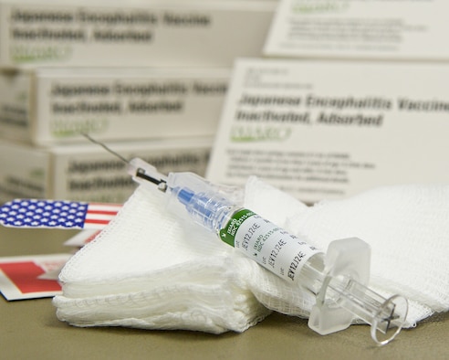 A Japanese encephalitis vaccination is now mandatory for active-duty Airmen stationed to or traveling for 30 days or more in the South Korea or Japan. While the likelihood of contracting the disease is low, the Air Force Surgeon General mandated the vaccine as part of their continuing efforts to protect and defend Airmen and their families from public health threats. (U.S. Air Force photo/Tech. Sgt. James Stewart)