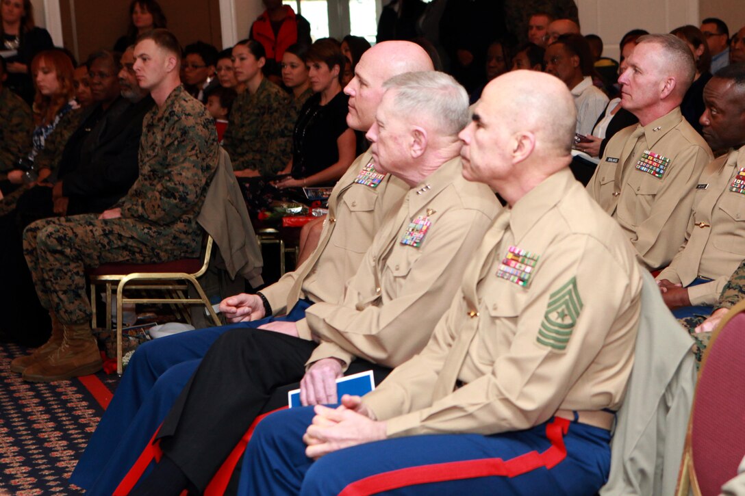 Sgt. Maj. Micheal P. Barrett, the 17th Sergeant Major of the Marine Corps, attends the 2014 Combined Awards Ceremony at the Clubs of Quantico in Quantico, Va., Jan. 29, 2014. (U.S. Marine Corps photo by Sgt. Marionne T. Mangrum)