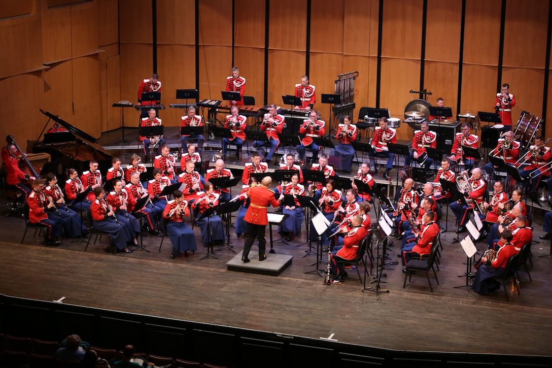 On Feb. 1, 2015, the Marine Band performed a concert titled "Master Class" at the Rachel M. Schlesinger Concert Hall at the Northern Virginia Community College in Alexandria. The program included music by Paul Hindemith, Zoltan Kodaly, Carl Orff, and David Maslanka. (U.S. Marine Corps photo by Master Sgt. Kristin duBois/released)