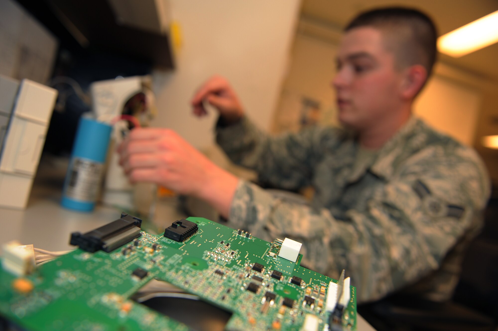 U.S. Air Force Airman 1st Class Chad McCoy, 18th Medical Support Squadron biomedical equipment technician, inspects the inner workings of a defibrillator on Kadena Air Base, Japan, Jan. 28, 2015. Kadena’s nine biomedical equipment technicians are responsible for the maintenance, repair and calibration of approximately 21,000 pieces of medical equipment belonging to the 18th Wing and partner units located on Kadena. (U.S. Air Force photo by Airman 1st Class Zade C. Vadnais)