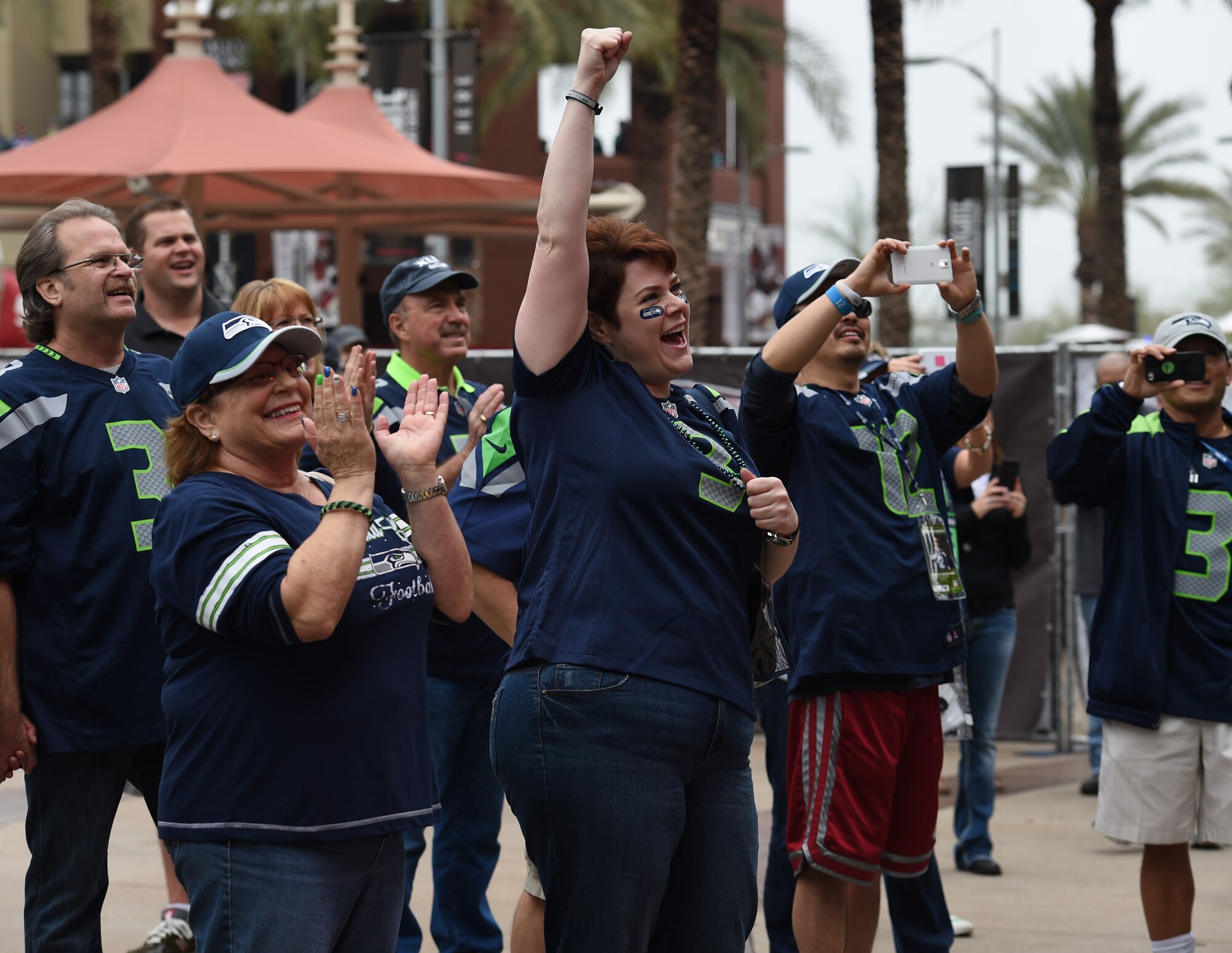 Seattle Seahawk fans cheer for Max Impact’s performance at Westgate Entertainment District in Glendale, Az., Feb. 1, 2015. Max Impact is the U.S. Air Force’s premier rock band. (U.S. Air Force photo/ Senior Airman Nesha Humes)