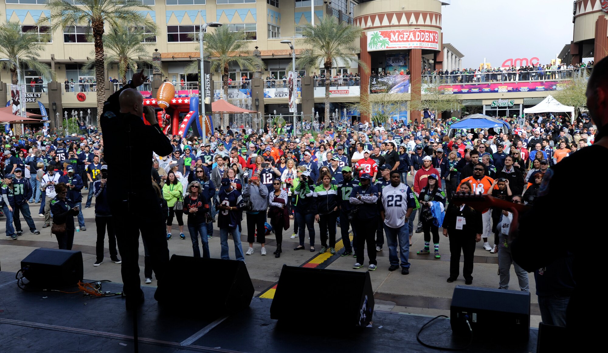 Max Impact, the U.S. Air Force premier rock band, performs for Super Bowl XLIX fans at Westgate Entertainment District in Glendale, Az., Feb. 1, 2015. Westgate is less than half a mile from The University of Phoenix Stadium, home of Super Bowl XLIX. (U.S. Air Force photo/ Senior Airman Nesha Humes)