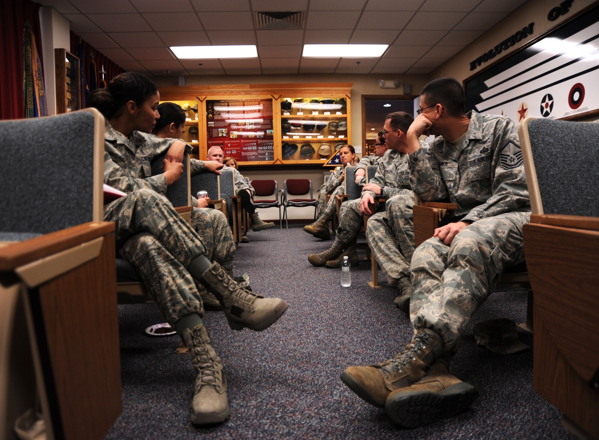 The Top 3 hosts the Senior Non-Commissioned Officers Forum and Social to discuss issues and happenings within the base and the Air Force as a whole at the Enlisted Heritage Hall at Maxwell-Gunter Air Force Base, Ala., Jan. 29, 2015. The forum is open to all SNCOs and meets every quarter. (U.S. Air Force photo by Airman 1st Class Alexa Culbert/Cleared)
