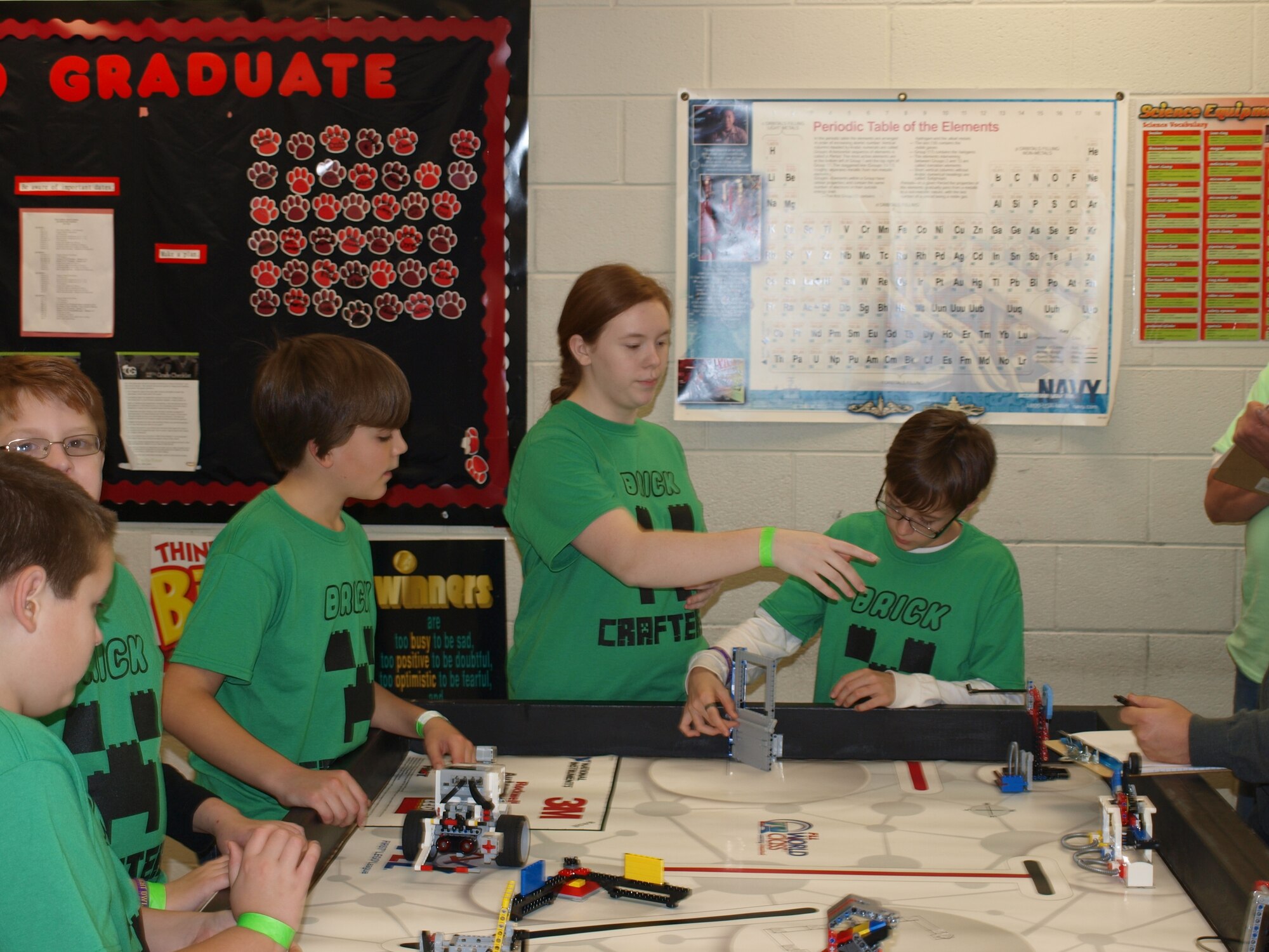 Students on the BrickCrafters team explain their robot design. The BrickCrafters, from Murfreesboro, is one of 12 FIRST® LEGO® League (FLL®) teams from the area that will be advancing to the East Tennessee Championship at Tennessee Tech University (TTU) in Cookeville.