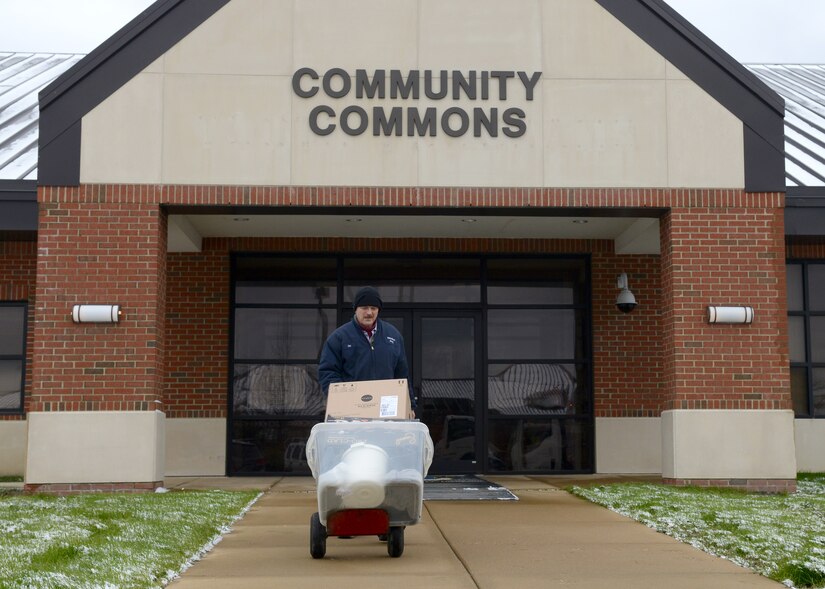 Joseph Isley, Salvation Army truck driver, collects donations from the Airman’s Attic at Langley Air Force Base, Va., Jan 27, 2015. Isley sometimes receives up to 12 shopping carts full of donations, which will be sold in a Salvation Army facility to fund their programs. (U.S. Air Force photo by Airman 1st Class Devin Scott Michaels/Released)